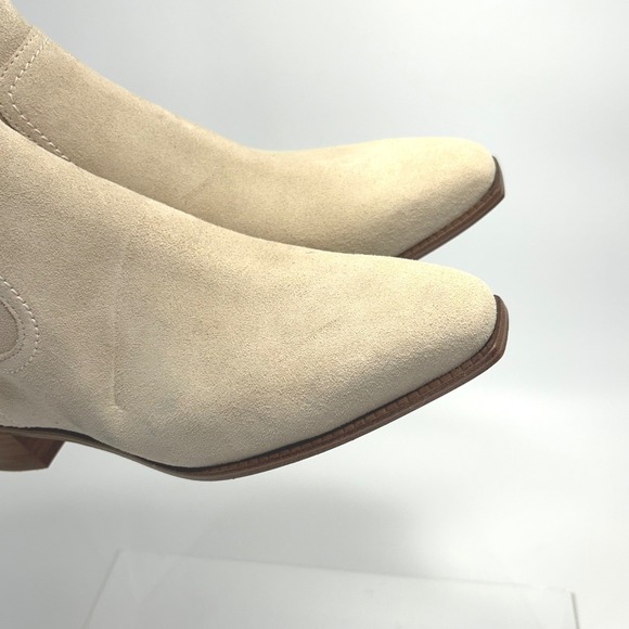 Cole HAAN Size 9.5 Ankle Boots Suede Ecru Beige Block Heel Booties Naia Womens - Picture 11 of 14